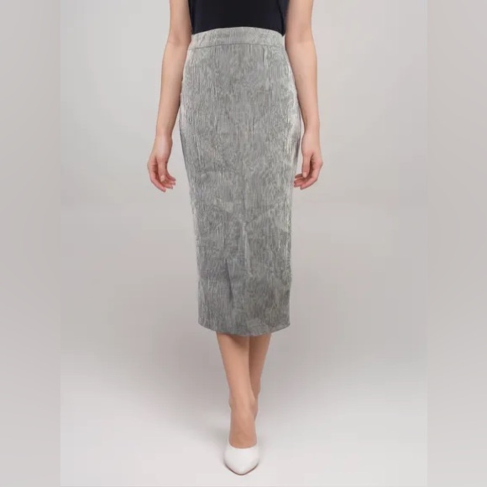 Zara textured crinkled midi skirt with back slit sz.S
